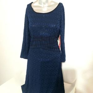 Max Studio Blue & Black Dress Long Sleave L